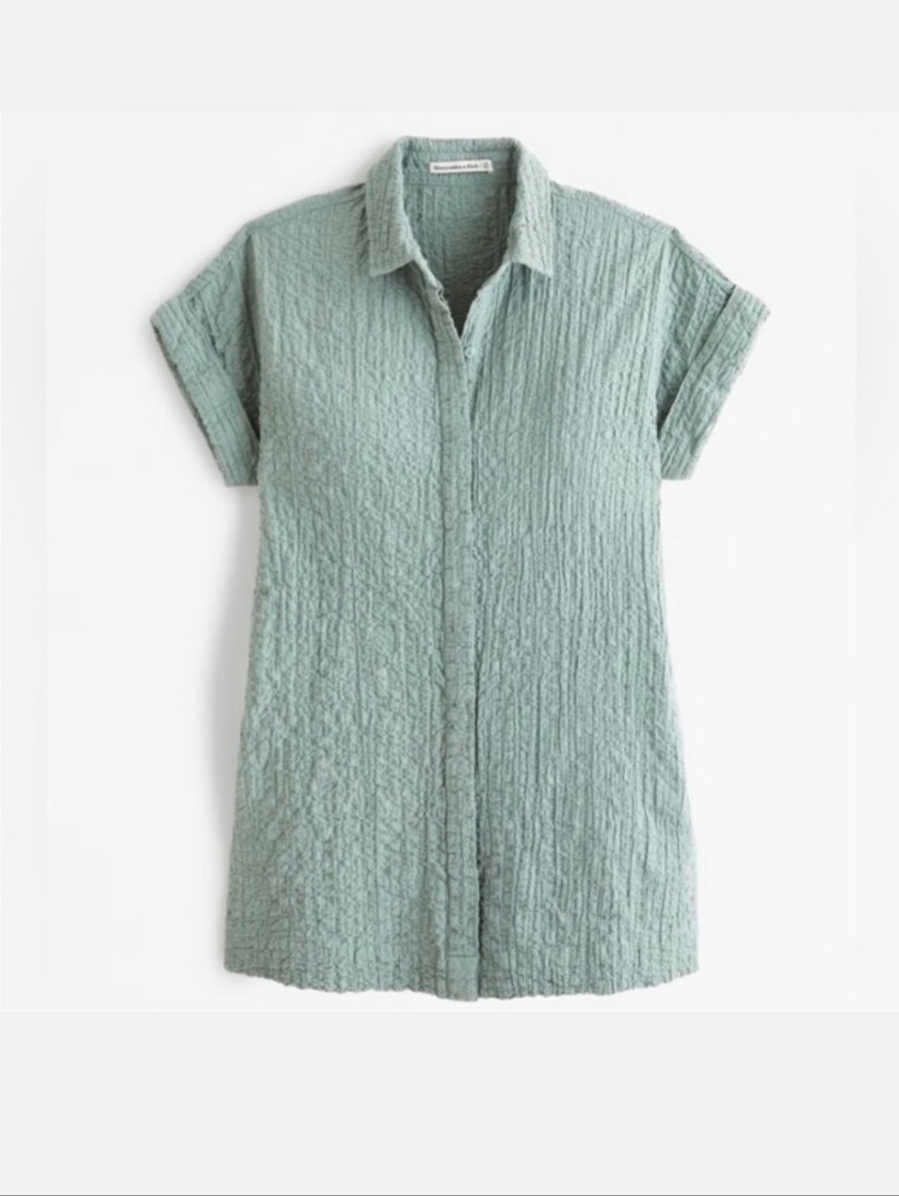 Abercrombie Textured Button-Through Shirt Dress Medium Green Gauze Cotton Summer - Picture 2 of 8